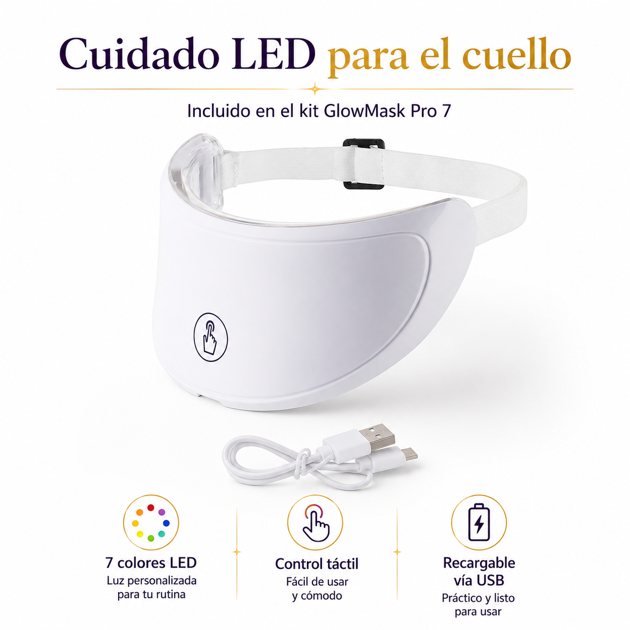 Dispositivo LED para cuello incluido en el kit GlowMask Pro 7