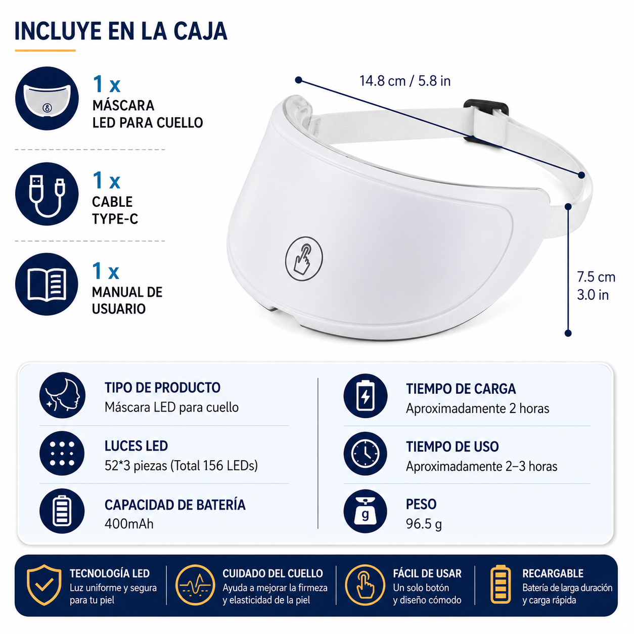 Contenido de la caja del dispositivo para cuello GlowMask Pro 7